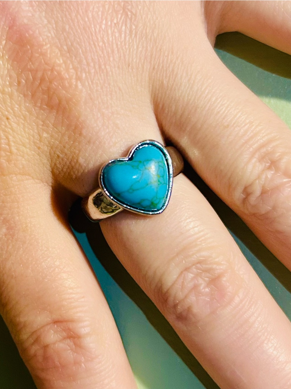 Turquoise Heart Ring - Silver Tone Women's Ring size 10